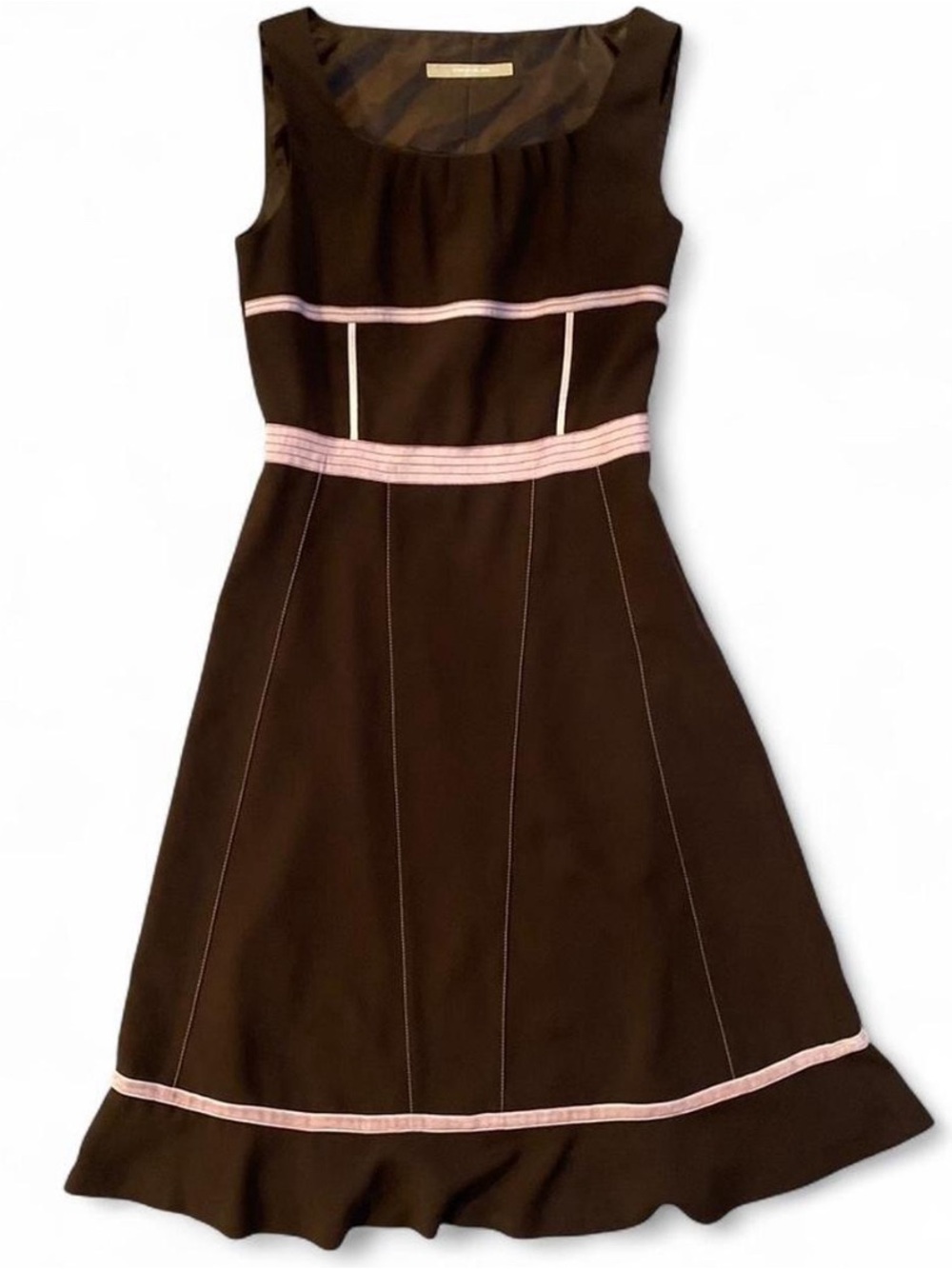 Minimum Brown Sleeveless A-Line Dress with Pink Trim